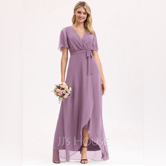 NWT JJshouse A-Line V-neck Asymmetrical Chiffon
Bridesmaid Dress Size 14 - Picture 2 of 13